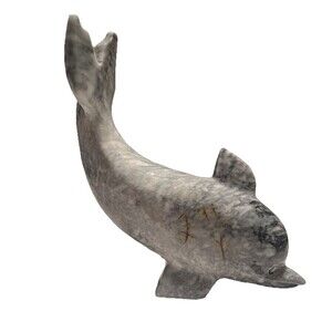 Vintage Polished Stone Dolphin Figurine Coastal Decor Heavy Carved Sculpture EUC